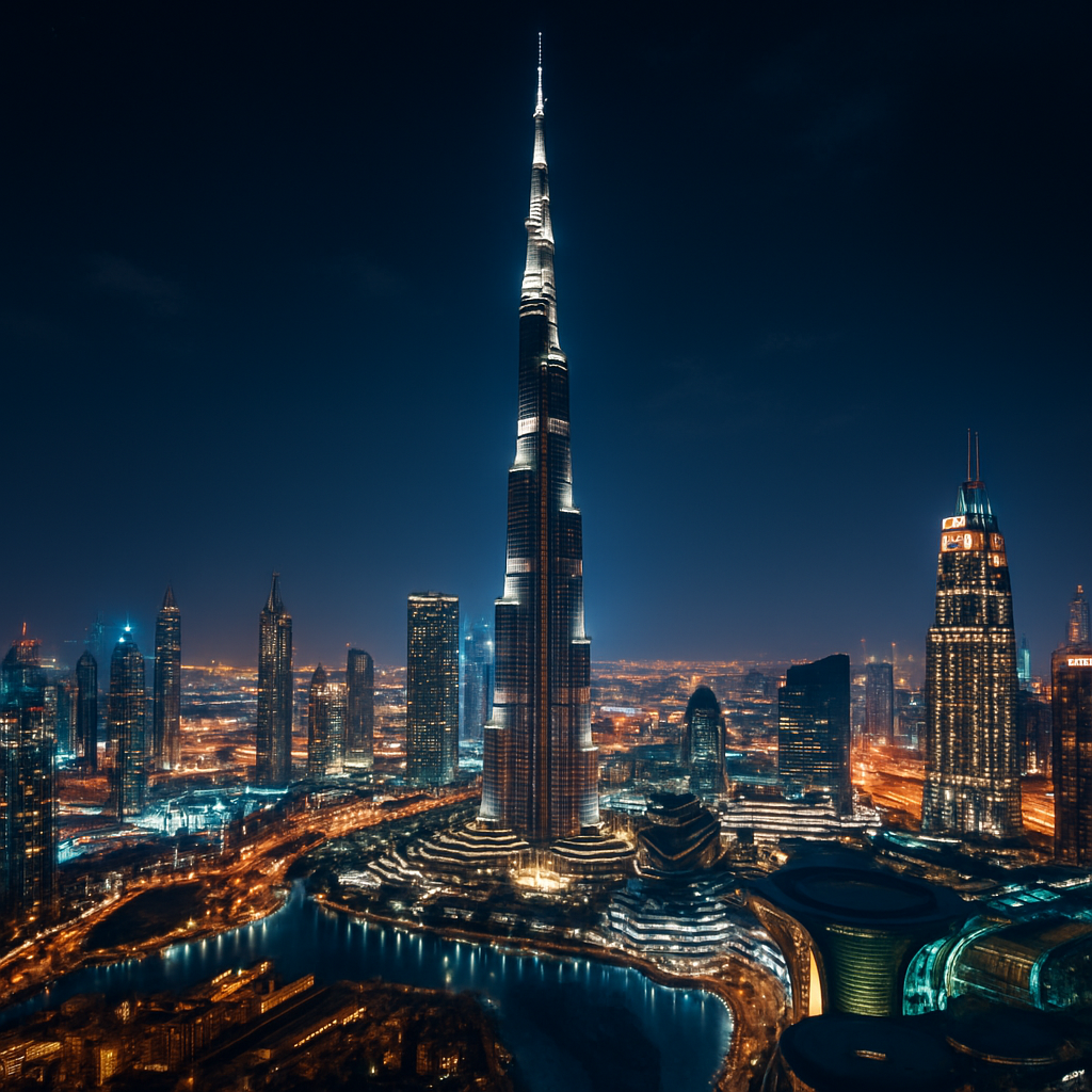 Dubai Burj Khalifa skyline at night
